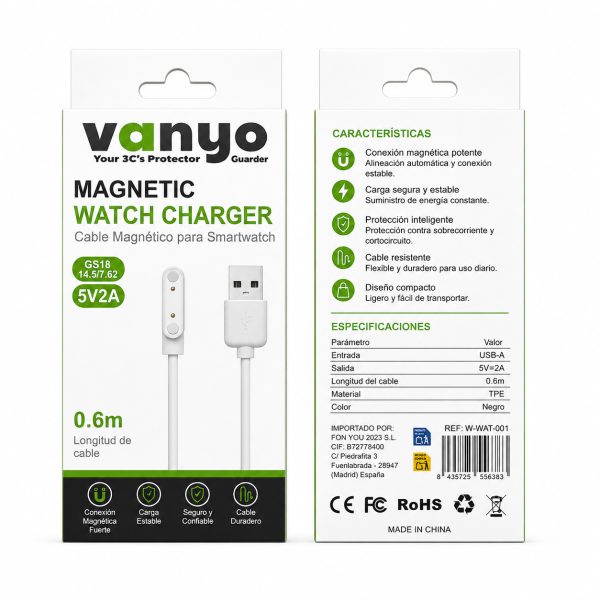 Cable de Carga Smart Watch GS18 14.5MM / 7.62MM