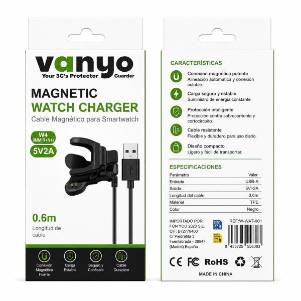 Cable de Carga Smart Watch W4 3MM (R+N-)