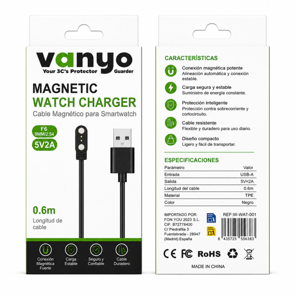 Cable de Carga Smart Watch F6 9MM / 2.54MM