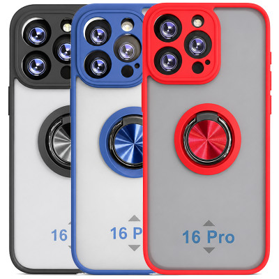 Funda Mate Translúcido Soporte Anillo iman 360 Grados para iPhone 16 Pro