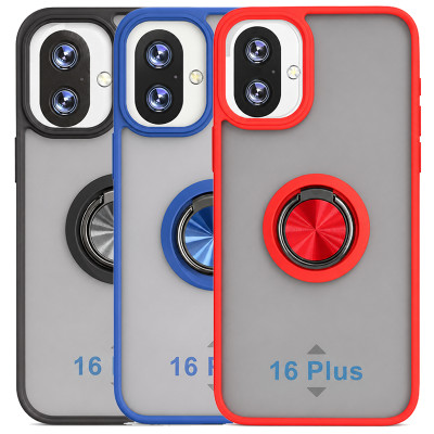 Funda Mate Translúcido Soporte Anillo iman 360 Grados para iPhone 16 Plus