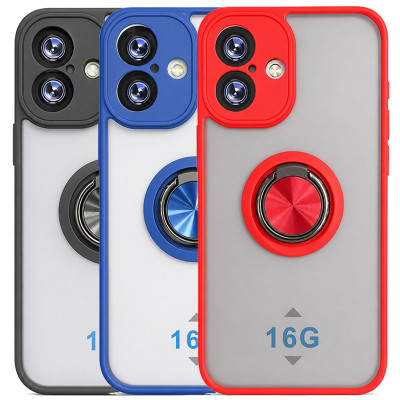 Funda Mate Translúcido Soporte Anillo iman 360 Grados para iPhone 16