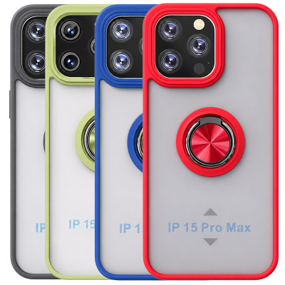 Translucent Matte Case 360 Degree Magnet Ring Support for iPhone 15 Pro Max