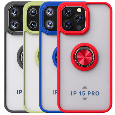 Translucent Matte Case 360 Degree Magnet Ring Support for iPhone 15 Pro