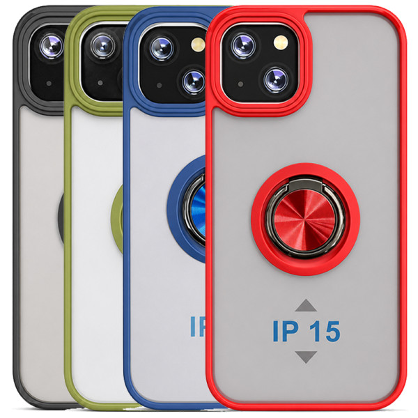 Estojo fosco translúcido suporte de anel magnético de 360 ​​graus para iPhone 15