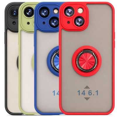 Funda Mate Translúcido Soporte Anillo iman 360 Grados para iPhone 14