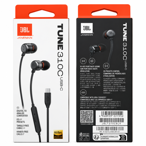 Auricular JBL TUNE 310C Premiun en Negro