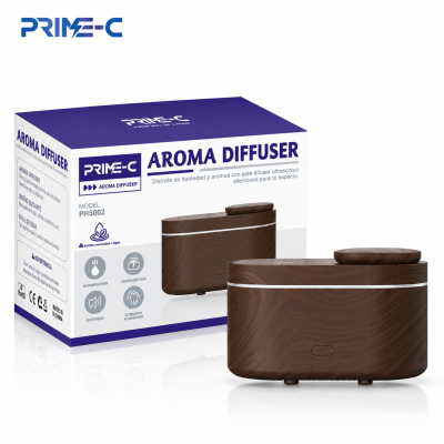 Difusor de Aroma Ultrasónico PRIME-C PH5002 con Humidificador – Efecto Madera Oscuro