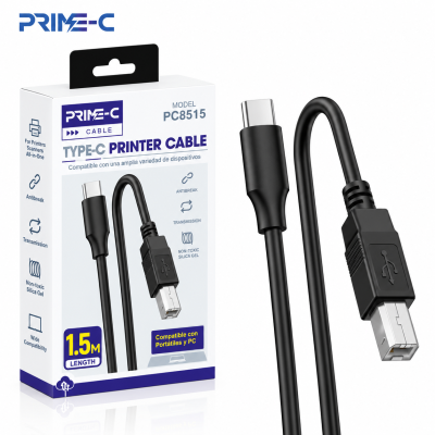 Cable USB-C a USB-B para Impresora PRIME-C PC8515 – 1,5 m