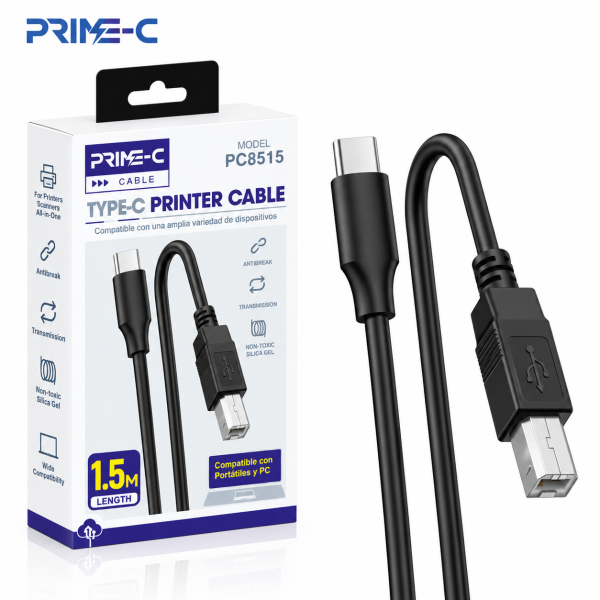 Cable USB-C a USB-B para Impresora PRIME-C PC8515 – 1,5 m