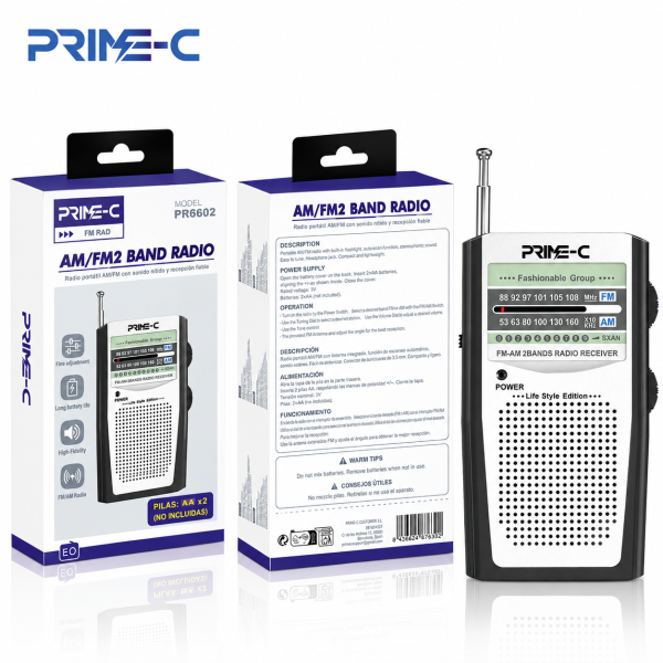 Radio Portátil AM/FM PRIME-C PR6602 – 2 Bandas con Antena Telescópica