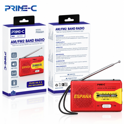 Radio Portátil AM/FM PRIME-C PR6601 – 2 Bandas con Antena Telescópica – Rojo