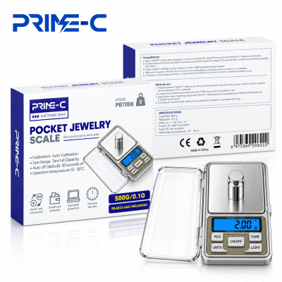 Báscula Digital de Bolsillo PRIME-C PB7006 – 500g / 0,1g, Alta Precisión, Pantalla LCD y Tapa Protectora