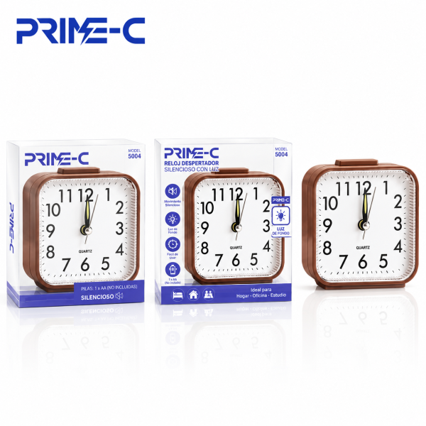 Reloj Despertador de Cuarzo PRIME-C PA5004 – Silencioso con Luz de Fondo – Rojo
