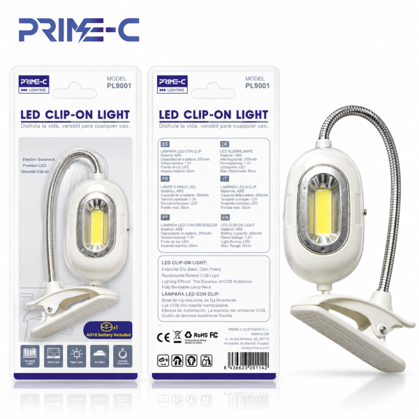 Lámpara LED de Pinza PRIME-C PL9001 – Flexible y Ajustable con Luz COB
