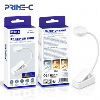 Lámpara LED de Lectura con Pinza PRIME-C PL9000 – Flexible con 3 Tonos de Luz