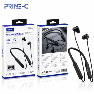 Auriculares Bluetooth de Cuello PRIME-C PC6112 – Magnéticos, In-Ear y Carga USB-C – Negro