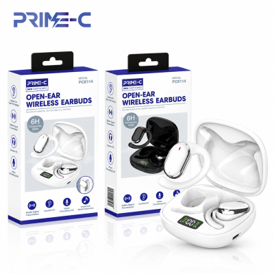 Auriculares Bluetooth Open-Ear PRIME-C PC6114 – Estuche de Carga con Pantalla Digital, 6H – Blanco