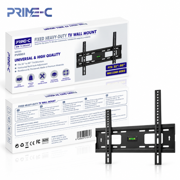 Soporte Fijo de Pared para TV PRIME-C PV8803 – 32"-80", hasta 60 kg