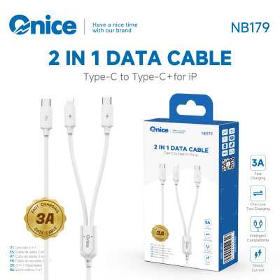 Cable de Carga 2 en 1 Onice NB179 – USB-C a USB-C + Lightning, Carga Rápida 3A