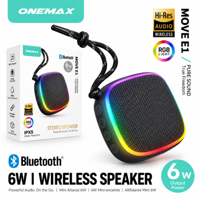Altavoz Bluetooth Portátil MOVE E1 – 6W, Luz RGB, Resistente al Agua IPX5