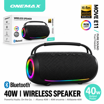 Altavoz Bluetooth Portátil MOVE E11 – 40W, Luz RGB, Resistente al Agua IPX5