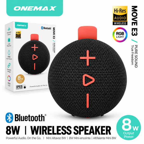 Altavoz Bluetooth Portátil MOVE E3 – 8W, Luz RGB, Resistente al Agua IPX5