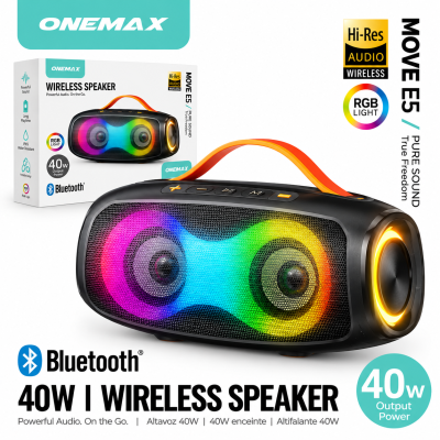 Altavoz Bluetooth Portátil MOVE E5 – 40W, Luz RGB, Resistente al Agua IPX5