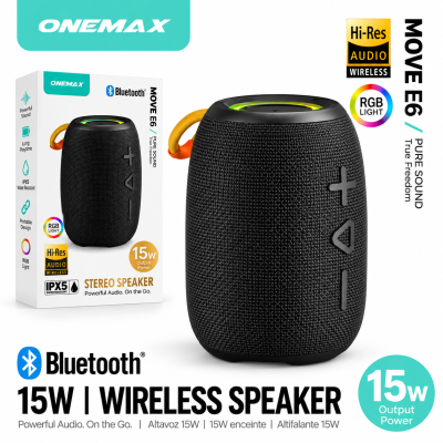 Altavoz Bluetooth Portátil MOVE E6 – 15W, Luz RGB, Resistente al Agua IPX5