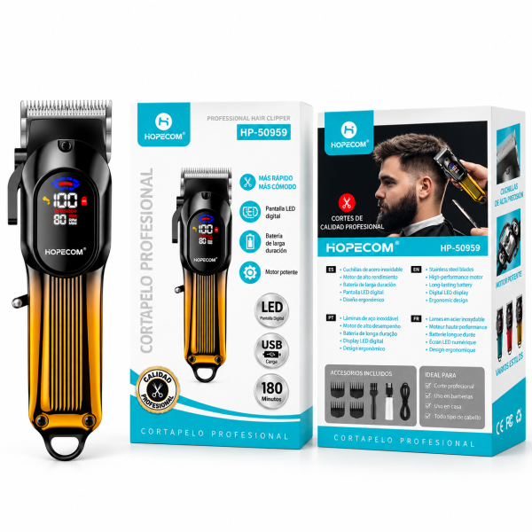Cortapelos Profesional HOPECOM HP-50959 – Pantalla LED, USB, Autonomía 180 Min