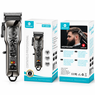 Cortapelos Profesional HOPECOM HP-50957 – 5W, Pantalla LED, USB y hasta 200 Min de Autonomía