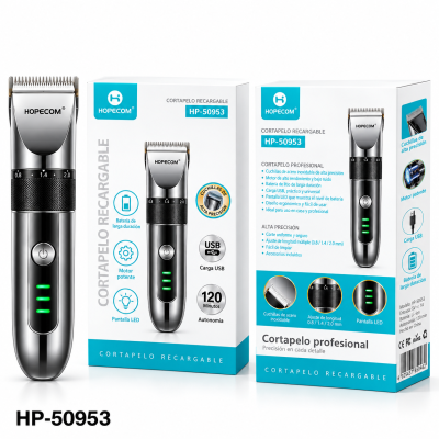 Cortapelos Profesional Recargable HOPECOM HP-50953 – Ajuste 0,8-2,0 mm, USB, LED y 120 Min