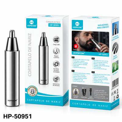 Cortapelo de Nariz y Orejas Recargable HOPECOM HP-50951 – USB, Acero Inoxidable, 40 Min de Autonomía