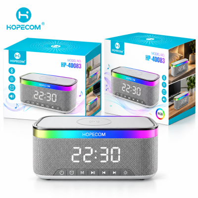 Altavoz Bluetooth con Reloj Despertador HOPECOM HP-40083 – Carga Inalámbrica y Luz RGB