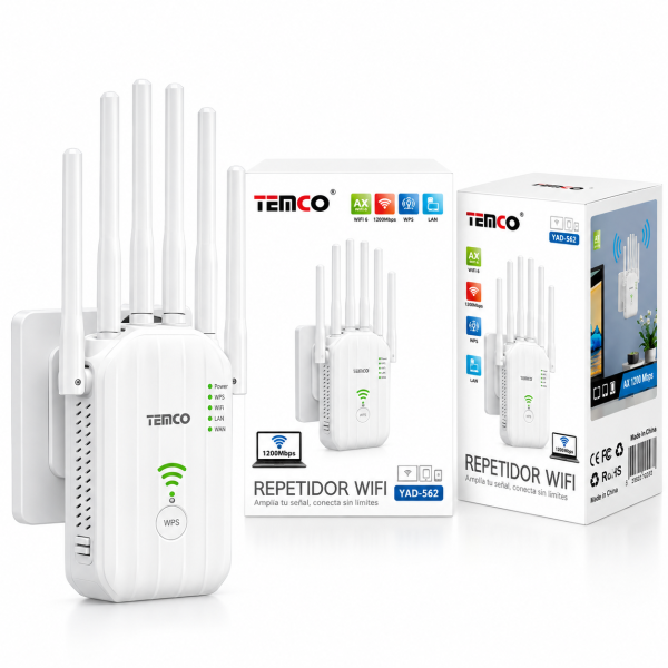 Repetidor WiFi 6 YAD-562 – AX1200 Mbps, WPS, Puerto LAN y 6 Antenas