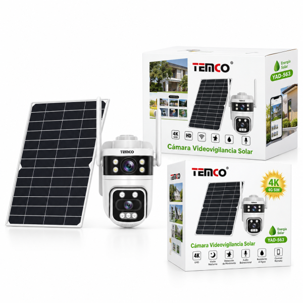Cámara de Videovigilancia Solar YAD-563 – 4K, 4G SIM, Visión Nocturna y Detección de Movimiento
