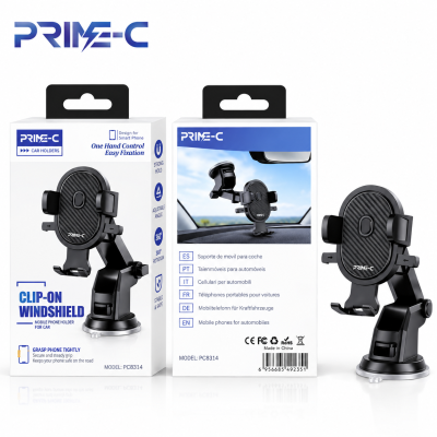 Soporte de Móvil para Coche PRIME-C PC8314 – Ventosa para Parabrisas y Salpicadero, Rotación 360° y Sujeción Ajustable