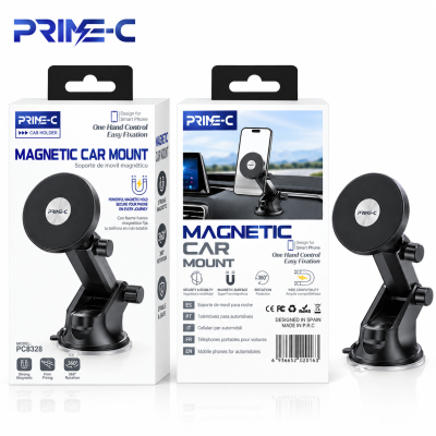 Soporte Magnético de Móvil para Coche PRIME-C PC8328 – Ventosa para Salpicadero y Parabrisas, Rotación 360° y Sujeción Fuerte