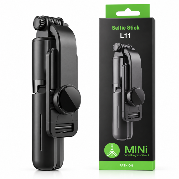 Palo Selfie Mini L11 con Trípode Integrado – Plegable, Compacto, Portátil y Ajustable para Móvil, Negro
