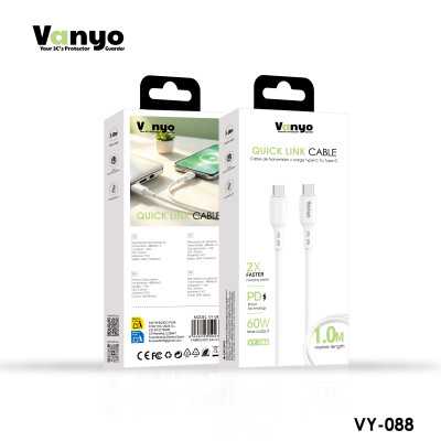 Cable USB-C a USB-C VANYO VY-088 – Carga Rápida PD 60W, Transferencia de Datos 480 Mbps, 1 Metro, Blanco