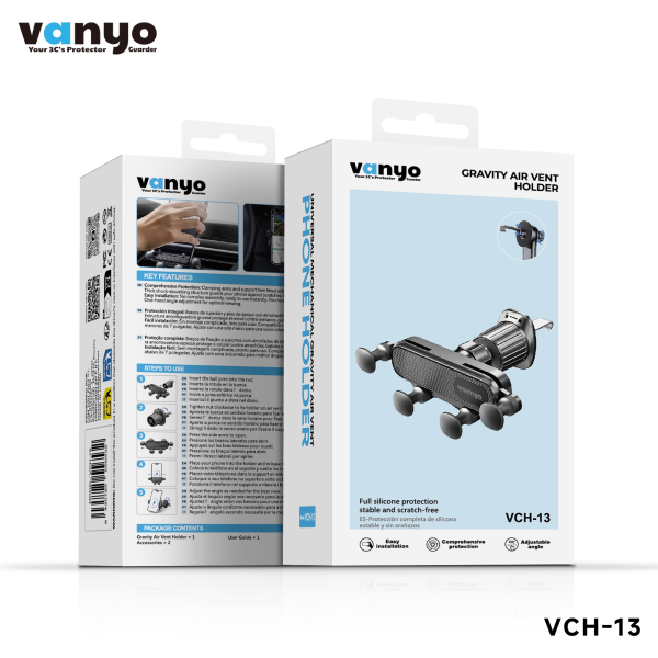 Soporte de Móvil para Coche VANYO VCH-13 – Sujeción por Gravedad, Rejilla de Ventilación, Protección de Silicona, Ajustable