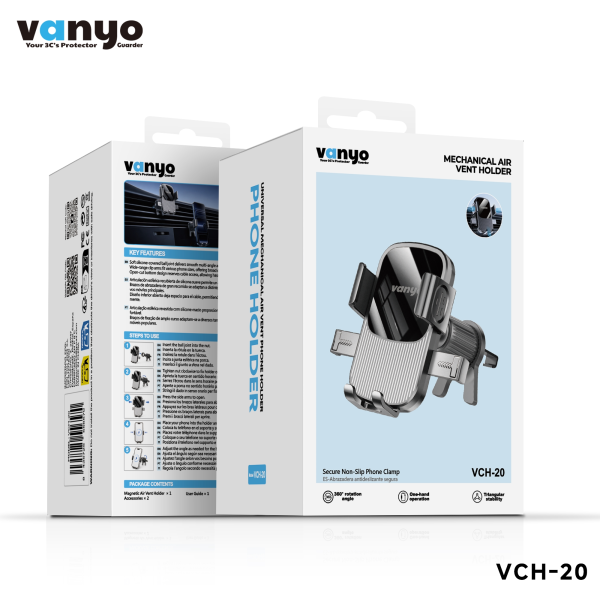 Soporte de Móvil para Coche VANYO VCH-20 – Rejilla de Ventilación, Pinza Antideslizante, Rotación 360°, Sujeción Ajustable
