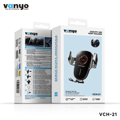 Soporte de Móvil para Coche VANYO VCH-21 – Sujeción por Gravedad, Rejilla de Ventilación, Rotación 360°, Pinza Ajustable