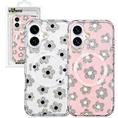 Funda para iPhone 17 – Diseño Floral con Flores Brillantes, Compatible con MagSafe, Protección Antigolpes