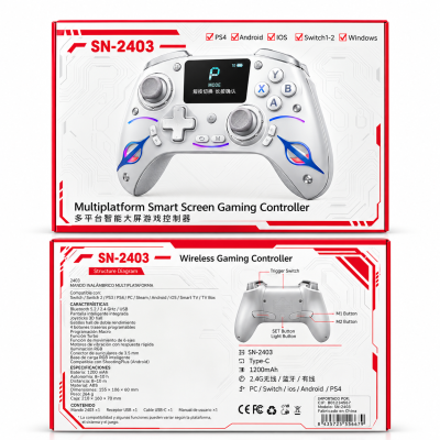Mando Gaming Inalámbrico SN-2403 – Pantalla Inteligente, Bluetooth 5.2, Compatible con PS4, Switch, PC, Android e iOS, RGB