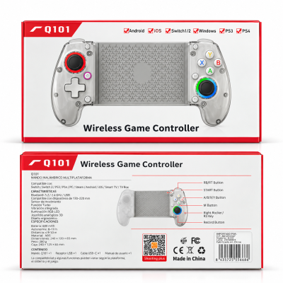 Mando Gaming Inalámbrico Q101 – Extensible para Móvil, Bluetooth 5.2, Compatible con Switch, PS4, PC, Android e iOS, RGB