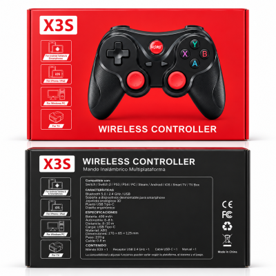 Mando Gaming Inalámbrico X3S – Bluetooth 5.0 y 2.4 GHz, Compatible con Switch, PS4, PC, Android e iOS, Soporte para Móvil