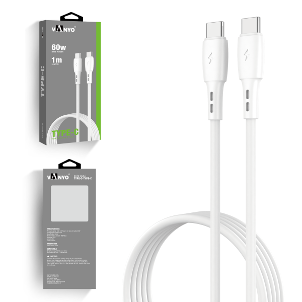 Cabo de dados USB 1M de carga rápida 60w PVC tipo C a tipo C branco