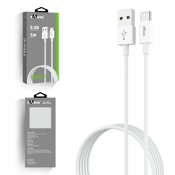 USB Data Cable 1M Fast Charging TPE USB A to Type C White