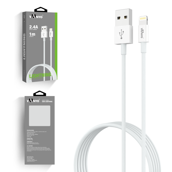 Cabo de dados USB 1M Carregamento rápido TPE USB A a Lightning Branco